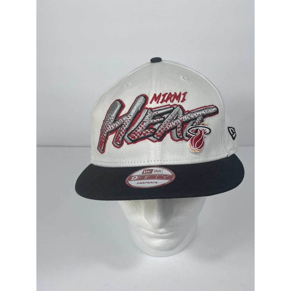 New Era Miami Heat White Flat Rim Snap Back Hat Size O/S